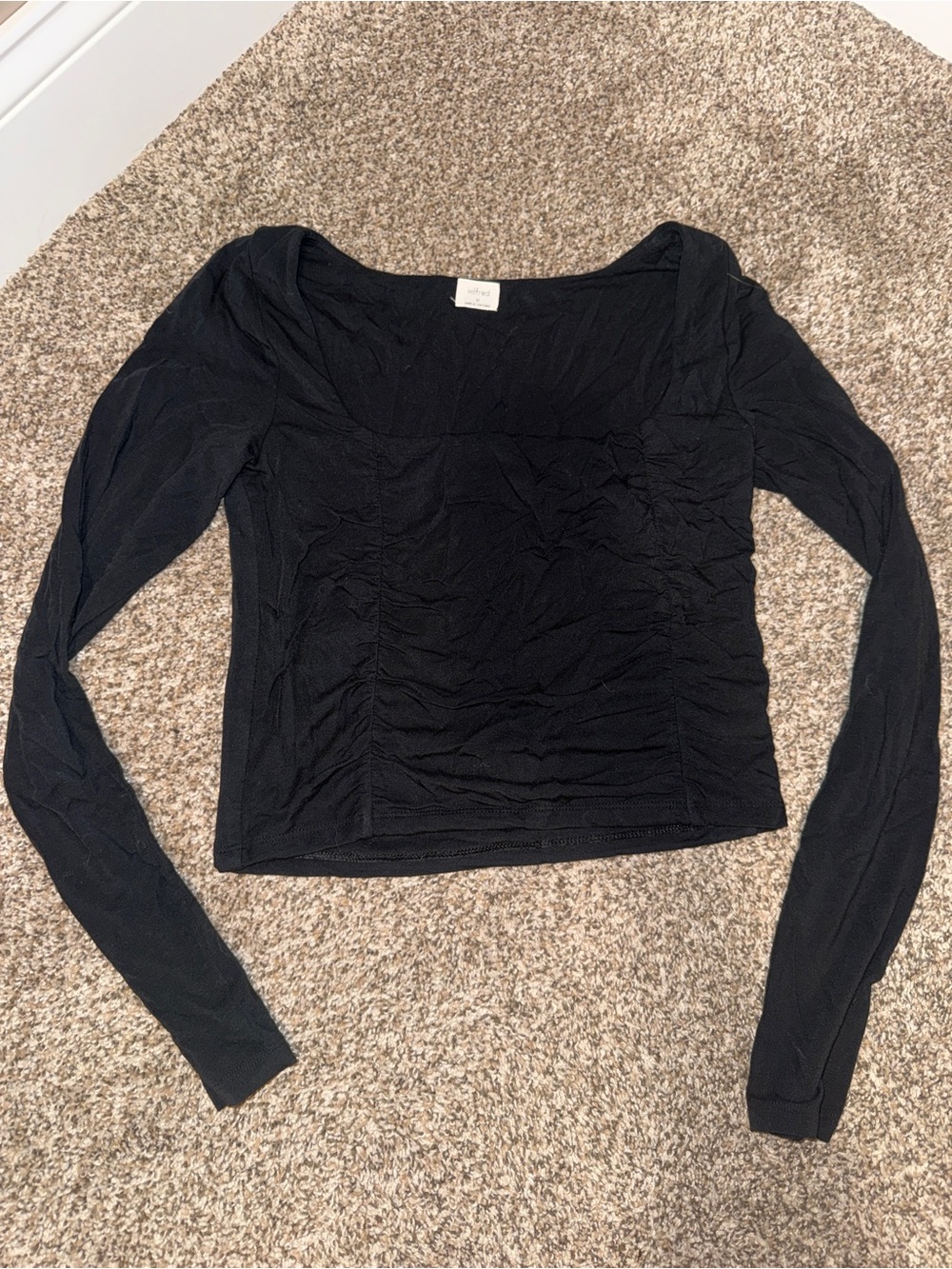 Wilfred Black Long-Sleeve Square Neck Ruched Top